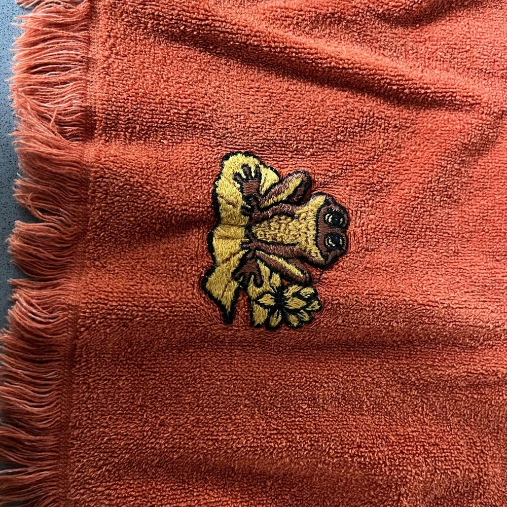 Vintage 60s 70s Embroidered frog Towel Set (3) Bath Hand Washcloth Mcm